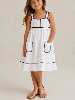 Stella McCartney X GAP Kids White Linen Nautical Sundress with Navy Trim 120cm